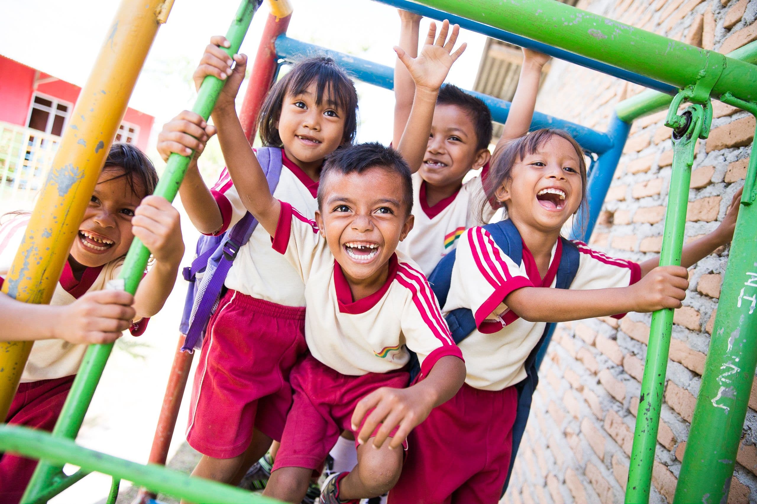 Children playing on climbing frame