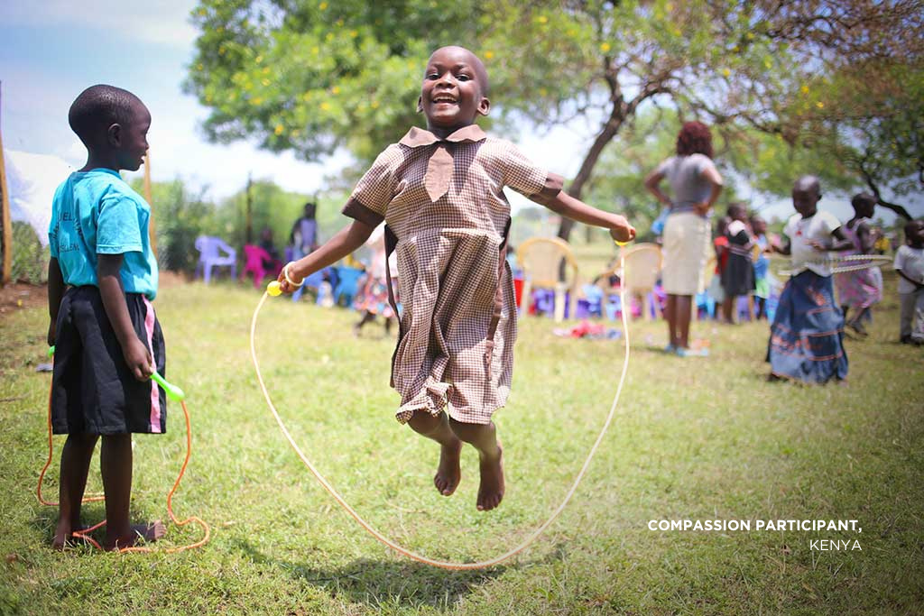 Compassion participants in Kenya enjoying skipping