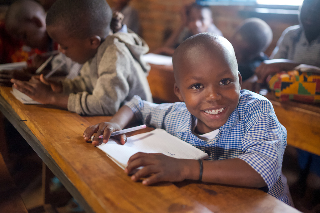 Frank in a classroom in Rwanda